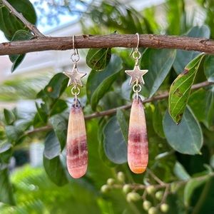 Red Banded Calcite Stone Star Earrings